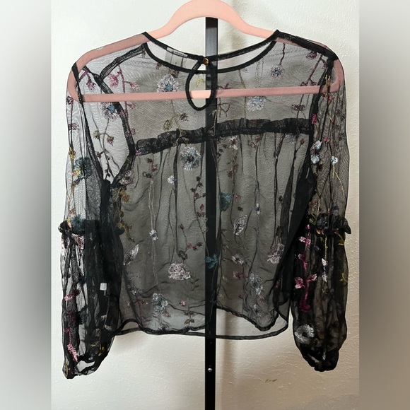 A New Day Floral Embroidered See-Though Long Sleeve Top Size Small - Picture 4 of 4
